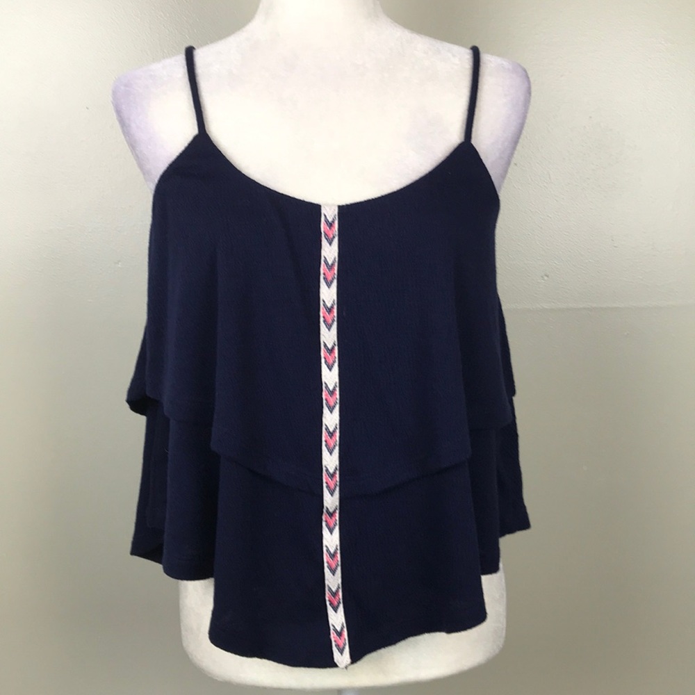 MASON + MACKENZIE Navy Blue Boho Tank Top Blouse
